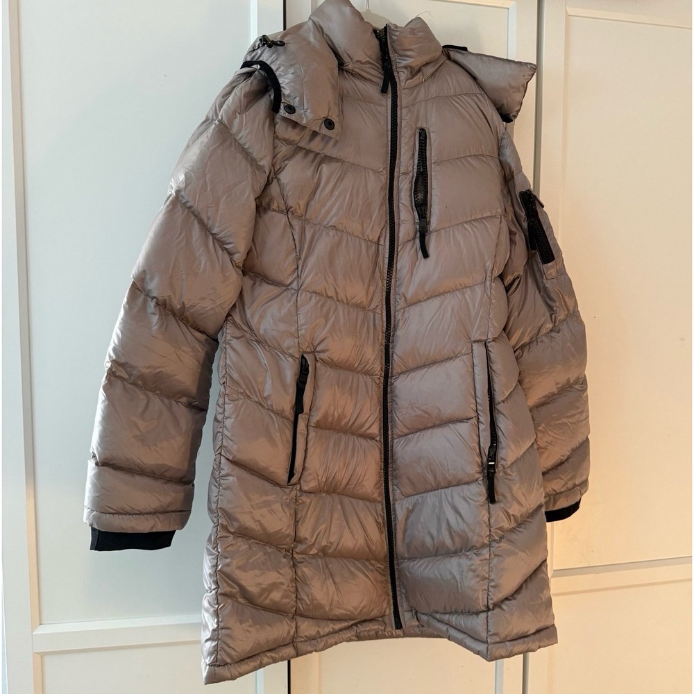 Andrew Marc Packable Premium Down Light Weight Coat metallic women's large